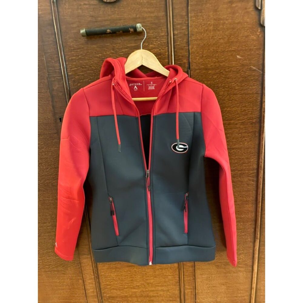 Antigua Georgia Bulldogs Full Zip Hoodie Small Red Charcoal Performance Jacket E